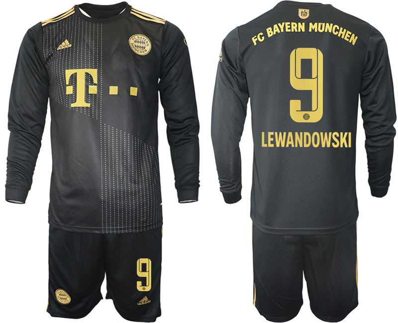 Men 2021-2022 Club Bayern Munich away black Long Sleeve #9 Soccer Jersey->bayern munich jersey->Soccer Club Jersey